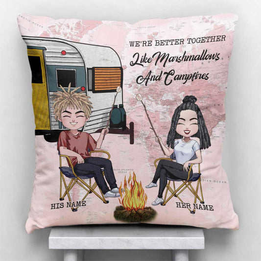 We're Better Together - Personalized Couple Camping Throw Pillow