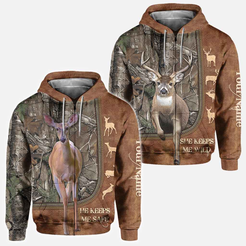 Il me protège - T-shirt et sweat à capuche personnalisés pour couples, motif cuir imprimé, sur le thème de la chasse.