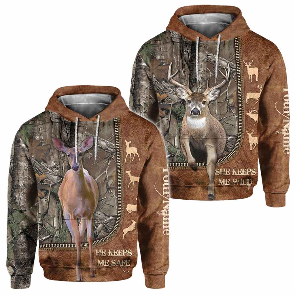 Il me protège - T-shirt et sweat à capuche personnalisés pour couples, motif cuir imprimé, sur le thème de la chasse.