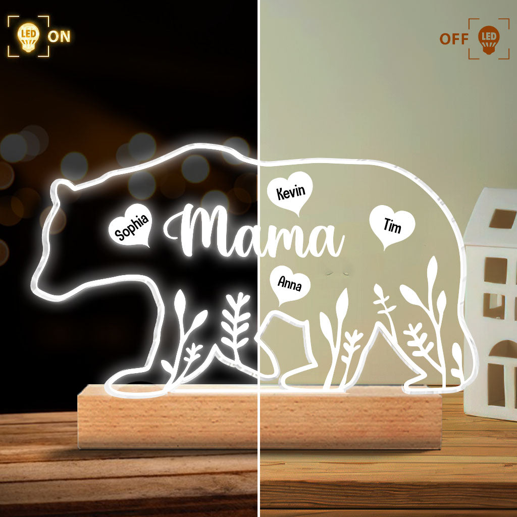 Maman Ours - Cadeau pour maman, papa, grand-mère, grand-père - Plaque lumineuse personnalisée