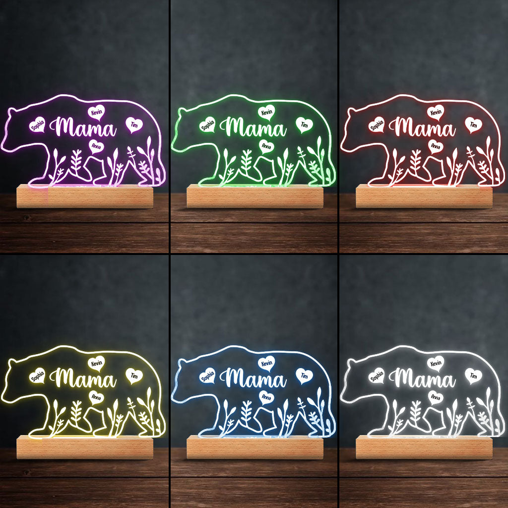 Maman Ours - Cadeau pour maman, papa, grand-mère, grand-père - Plaque lumineuse personnalisée