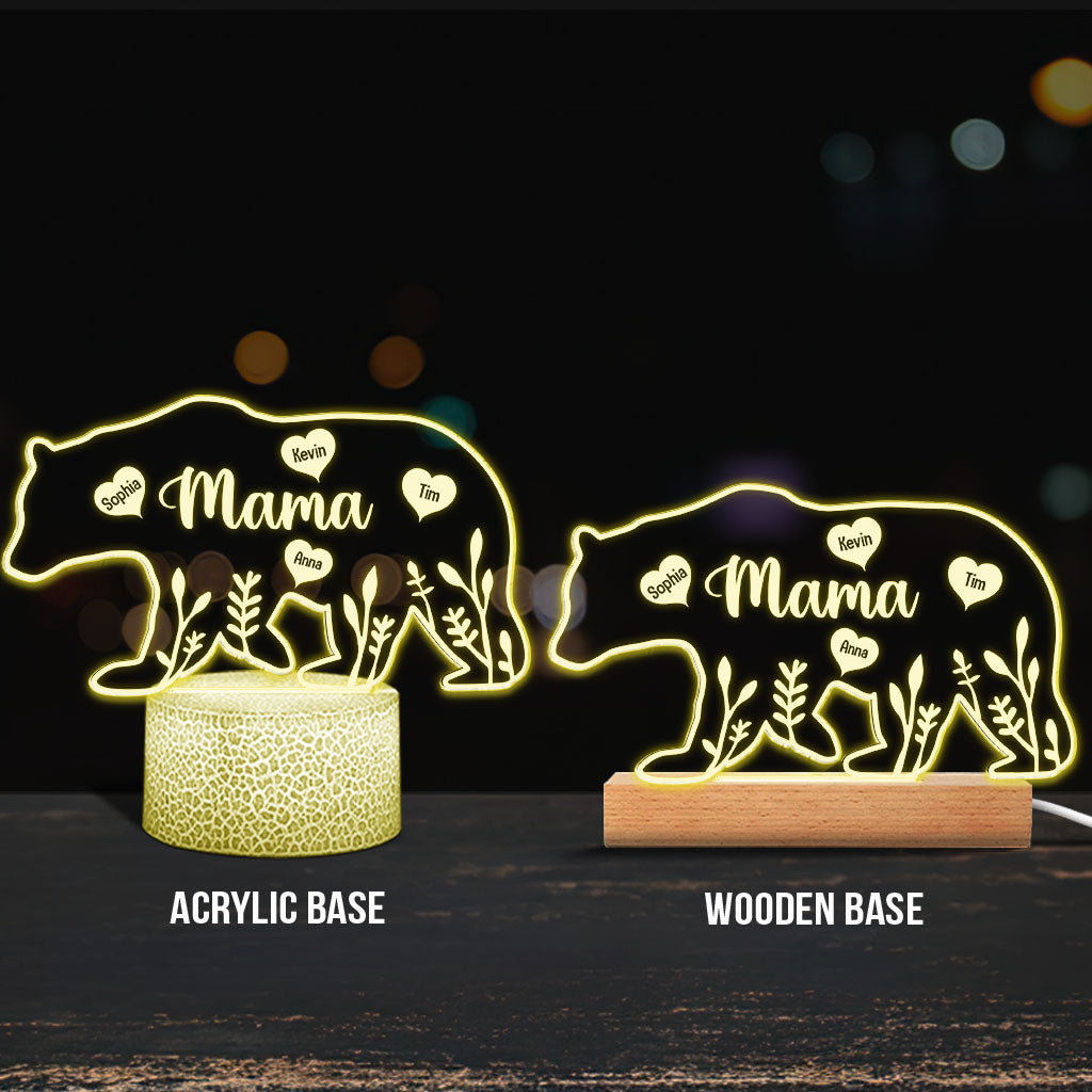 Maman Ours - Cadeau pour maman, papa, grand-mère, grand-père - Plaque lumineuse personnalisée