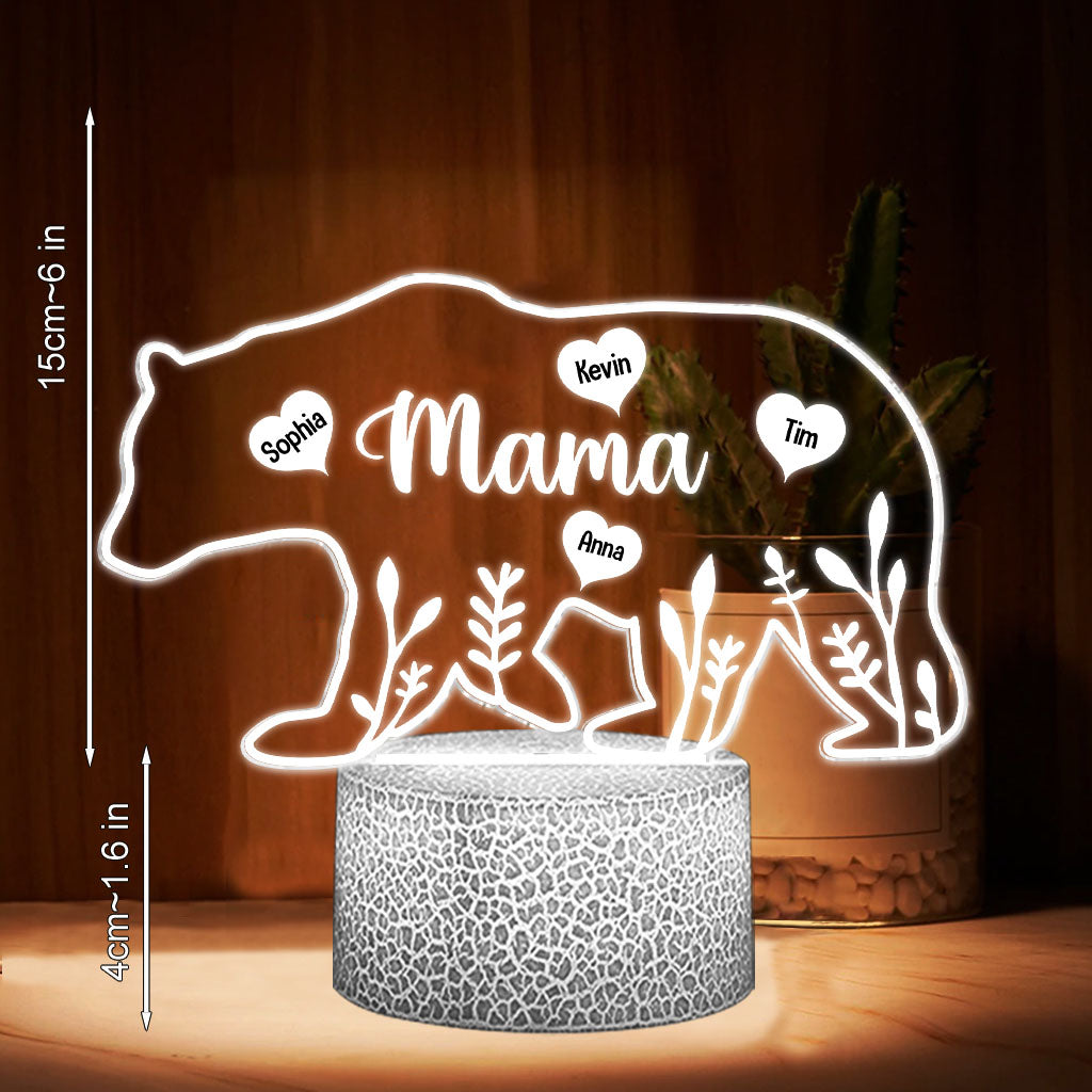 Maman Ours - Cadeau pour maman, papa, grand-mère, grand-père - Plaque lumineuse personnalisée