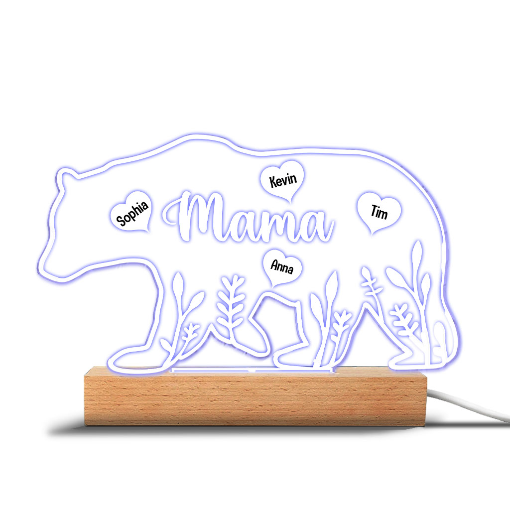Maman Ours - Cadeau pour maman, papa, grand-mère, grand-père - Plaque lumineuse personnalisée