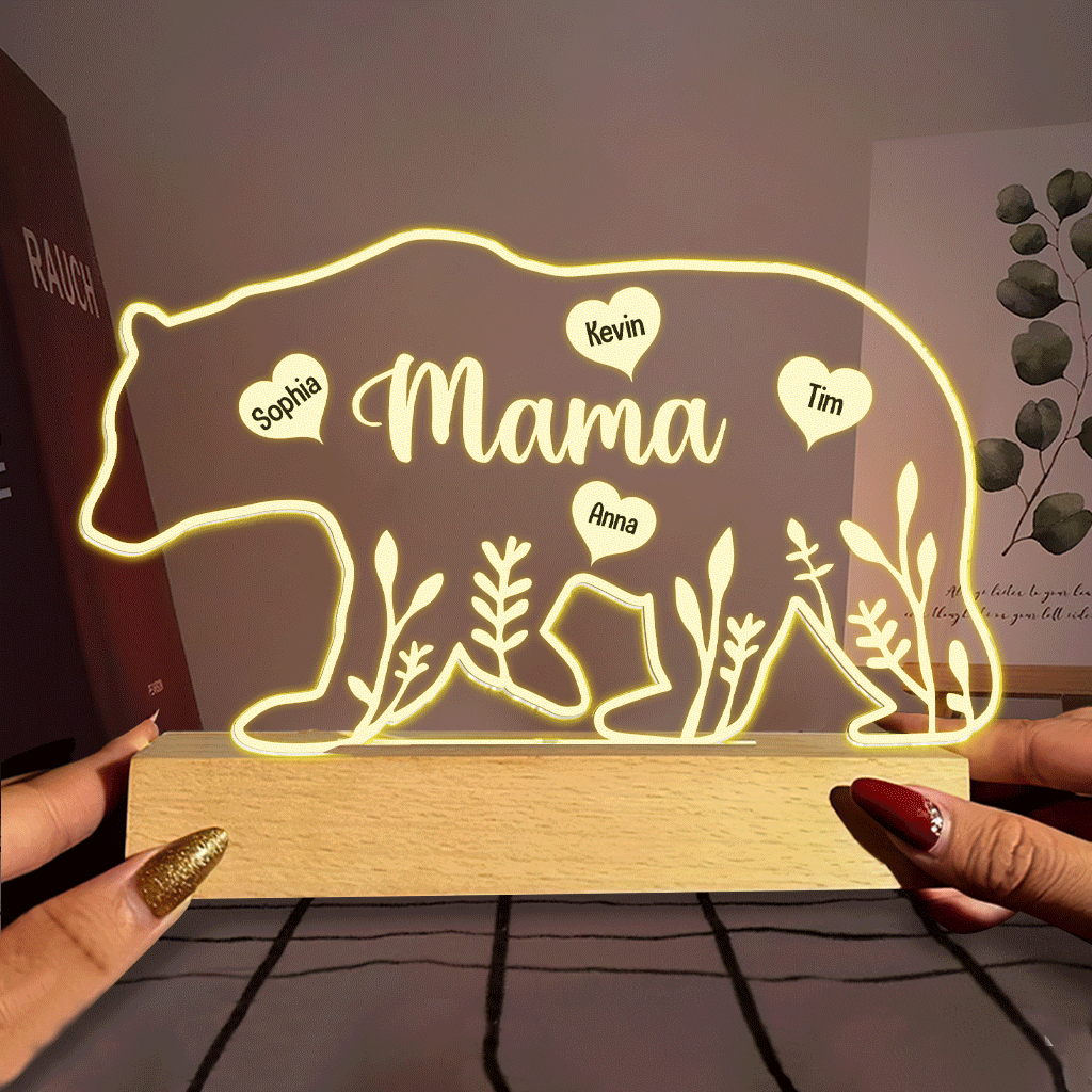 Maman Ours - Cadeau pour maman, papa, grand-mère, grand-père - Plaque lumineuse personnalisée