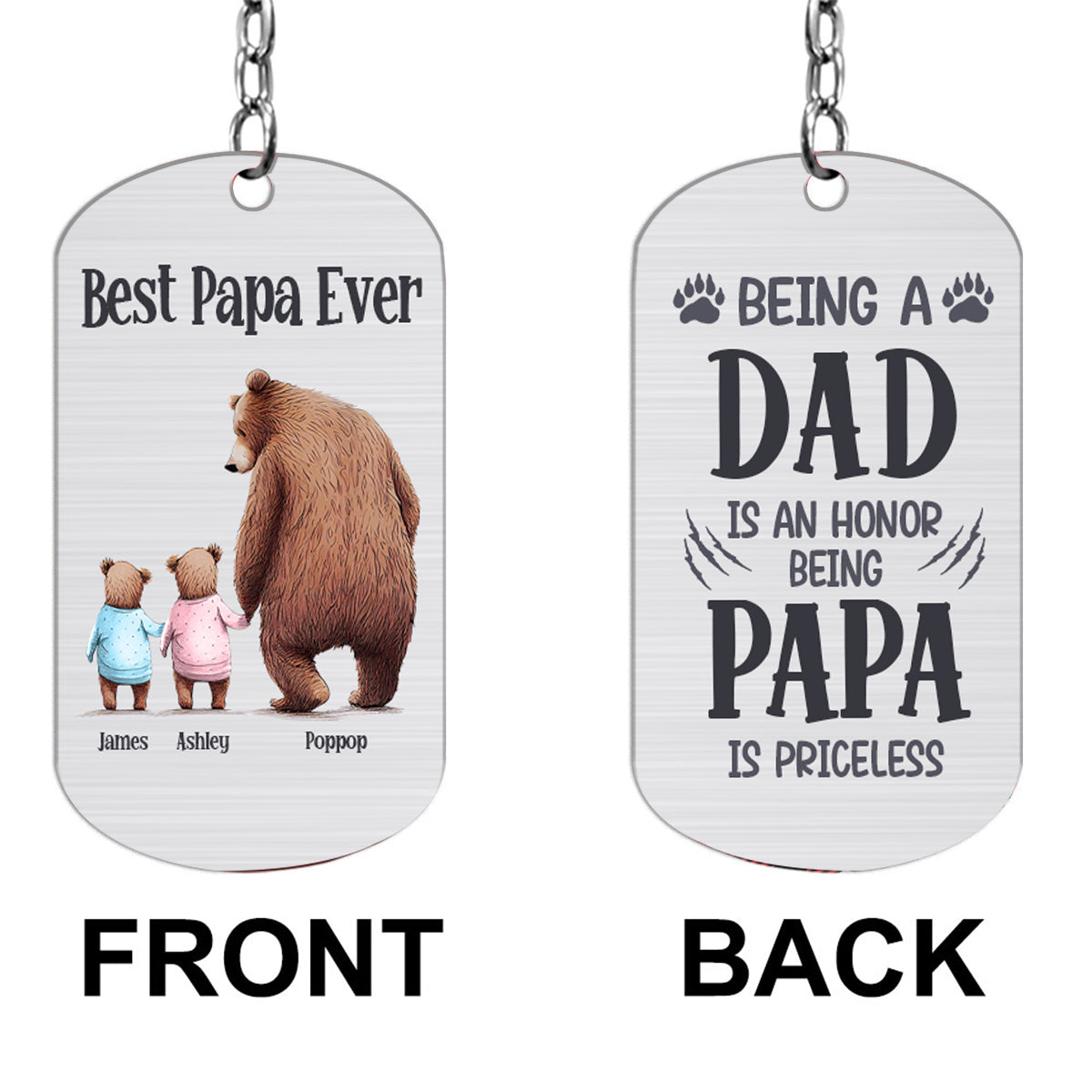 Papa Bear - Personalized Father's Day Grandpa Stainless Steel Keychain