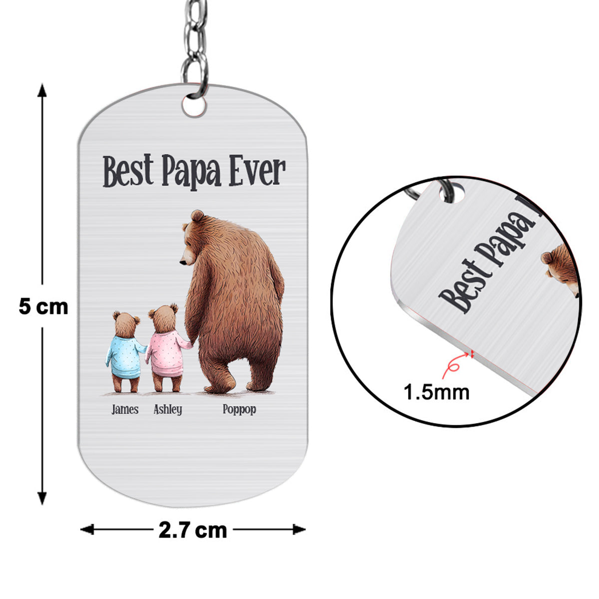 Papa Bear - Personalized Father's Day Grandpa Stainless Steel Keychain