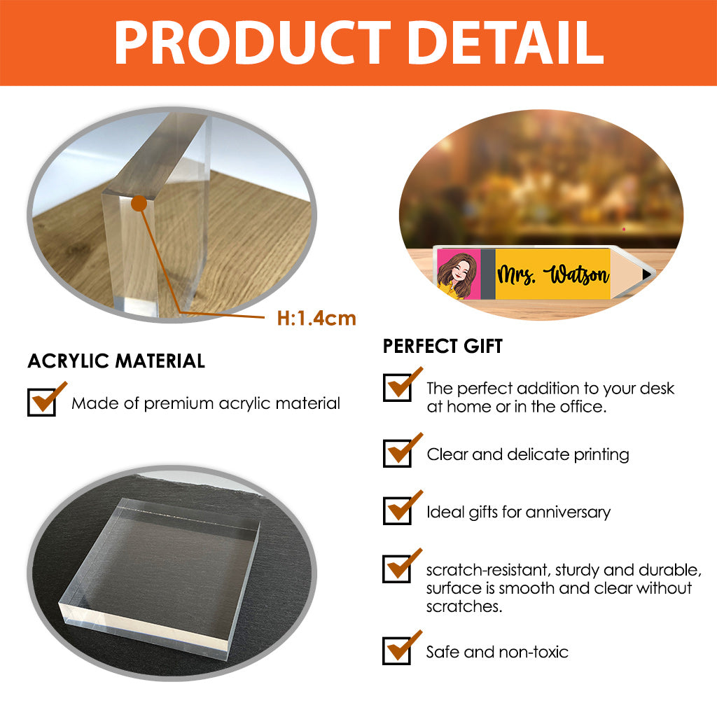 Teacher Name Plaque - Personalized Teacher Custom Shaped Acrylic Plaque