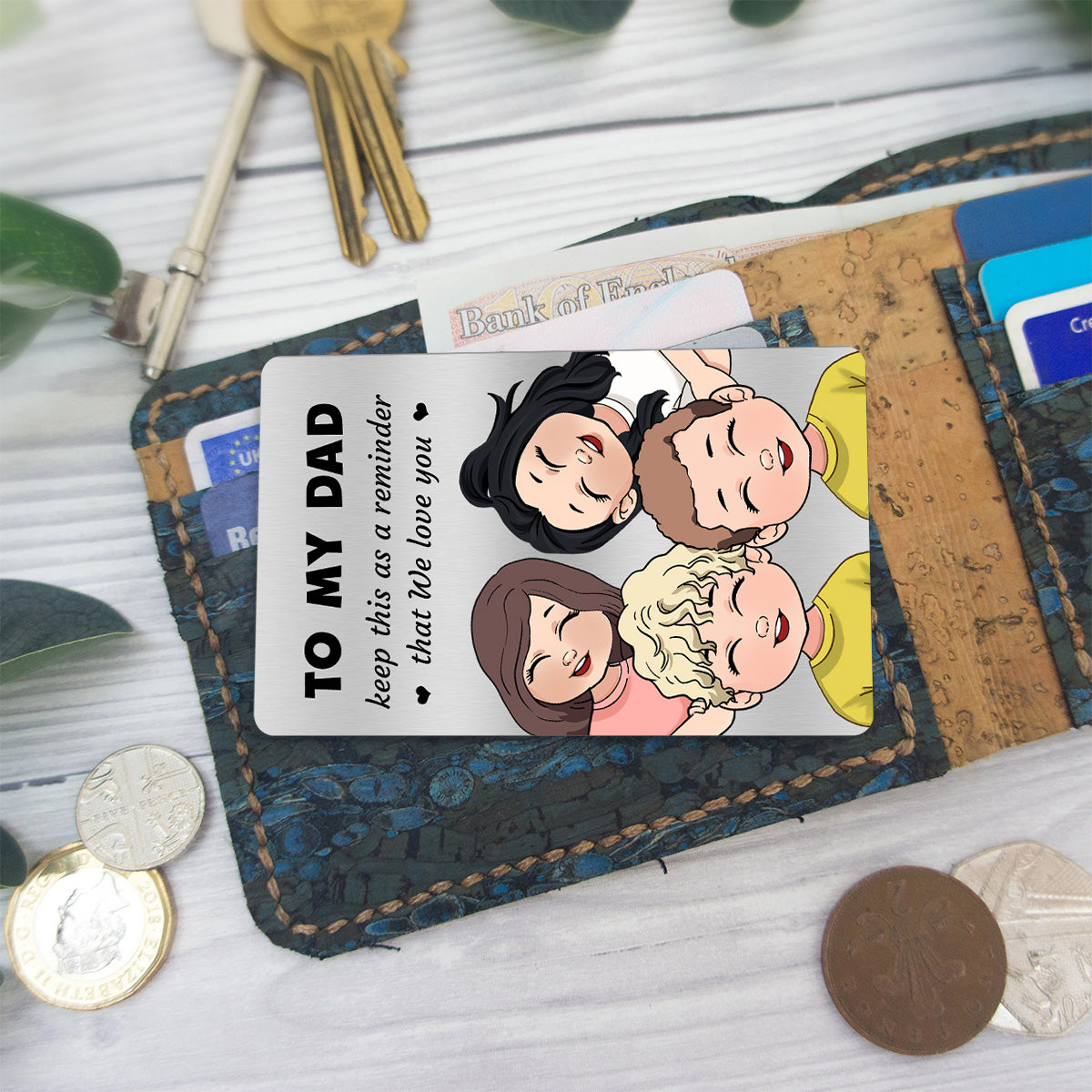 À garder en souvenir - Cadeau pour papa, grand-mère, grand-père, maman, oncle, tante, frère, sœur - Carte personnalisée à glisser dans un portefeuille