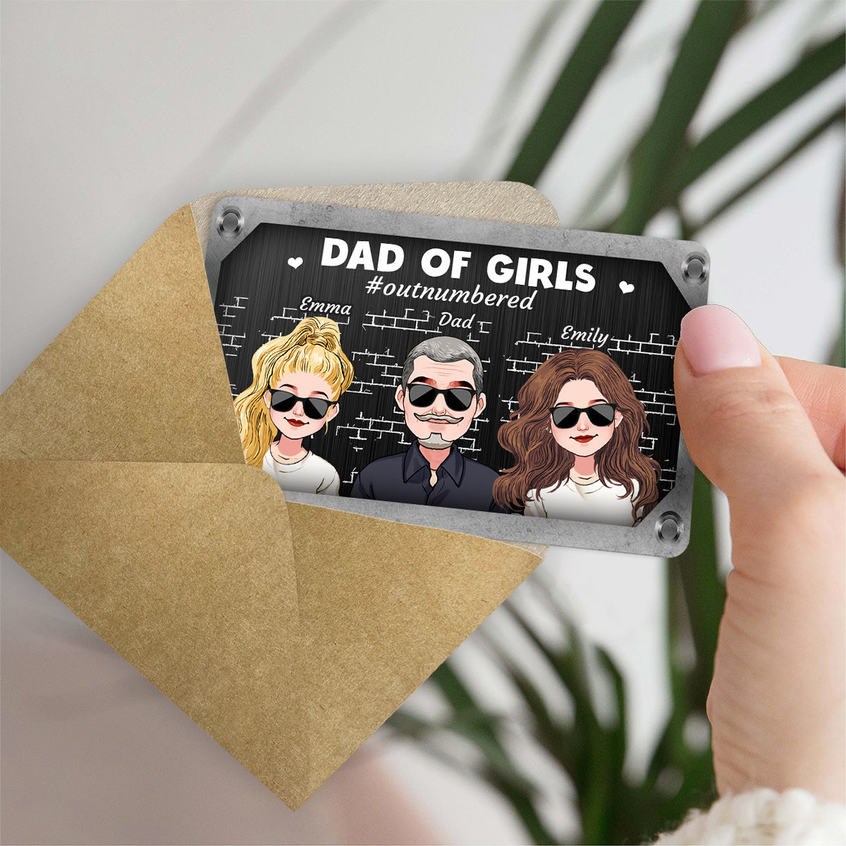 Papa de filles - Carte personnalisée à insérer dans le portefeuille du père
