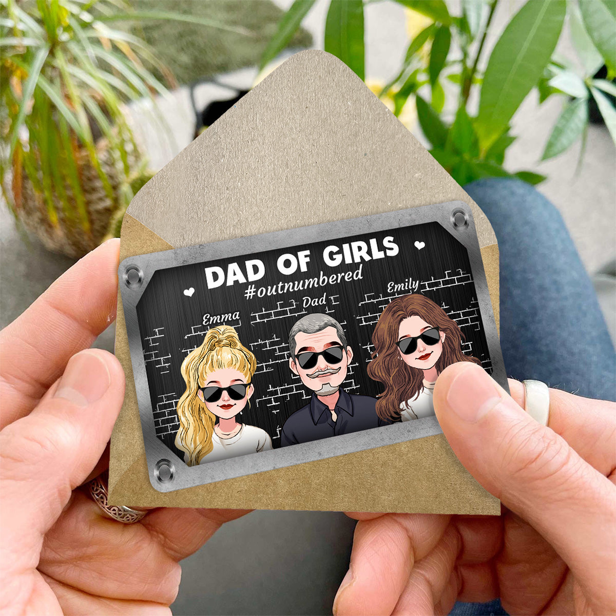 Papa de filles - Carte personnalisée à insérer dans le portefeuille du père