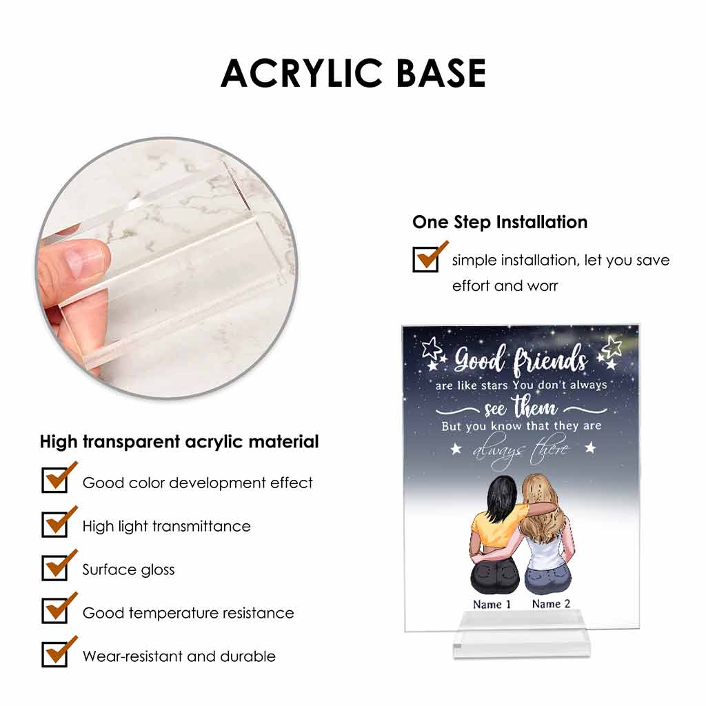 Les bonnes amies sont comme des étoiles - Plaque acrylique transparente personnalisée « Meilleure amie »