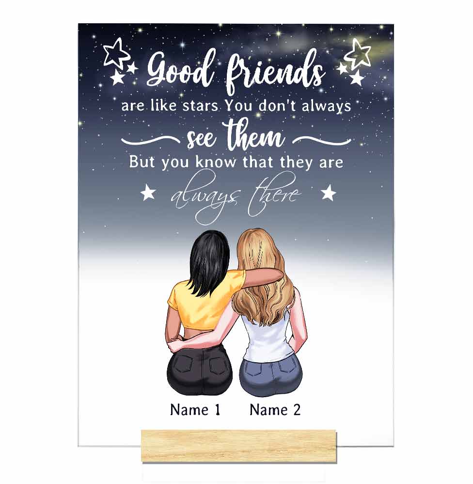 Les bonnes amies sont comme des étoiles - Plaque acrylique transparente personnalisée « Meilleure amie »