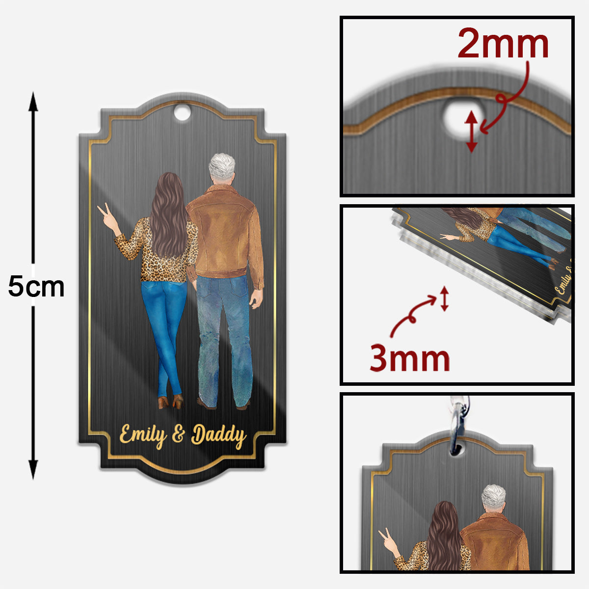 Telle mère, telle fille - Porte-clés personnalisé pour papa (Impression recto verso)