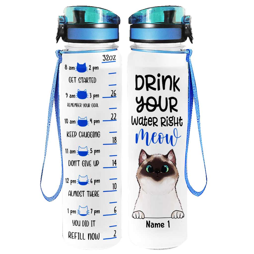 Buvez votre eau dès maintenant ! Gourde personnalisée pour chat avec suivi de l'hydratation