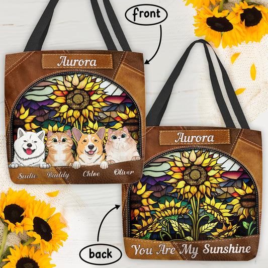 Sac fourre-tout personnalisé pour chien « You Are My Sunshine » en vitrail tournesol - Sac fourre-tout personnalisé
