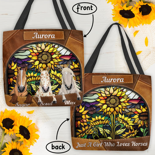 Sac fourre-tout personnalisé à motif tournesol « You Are My Sunshine » en vitrail - Sac fourre-tout cheval