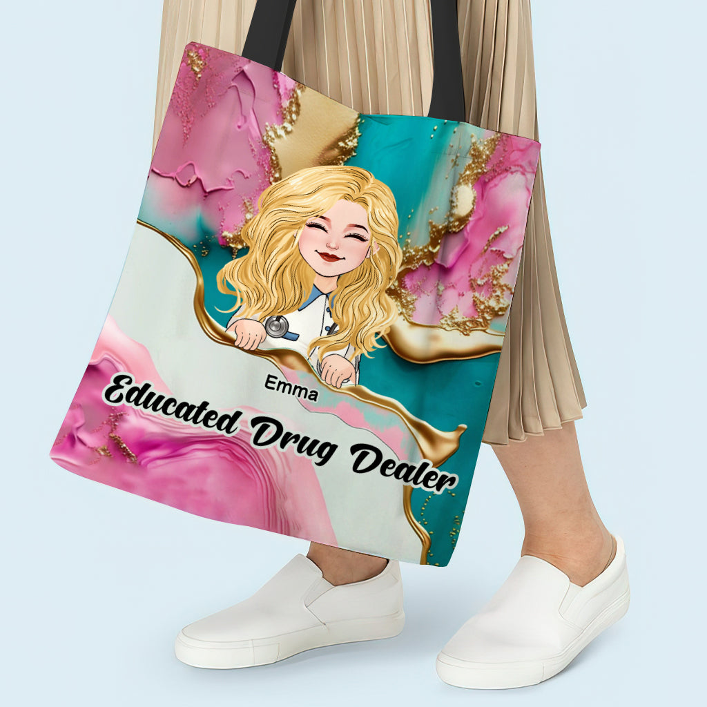Sac fourre-tout personnalisé pour infirmière - Rose Léopard Bleu Turquoise - Esprit Infirmière