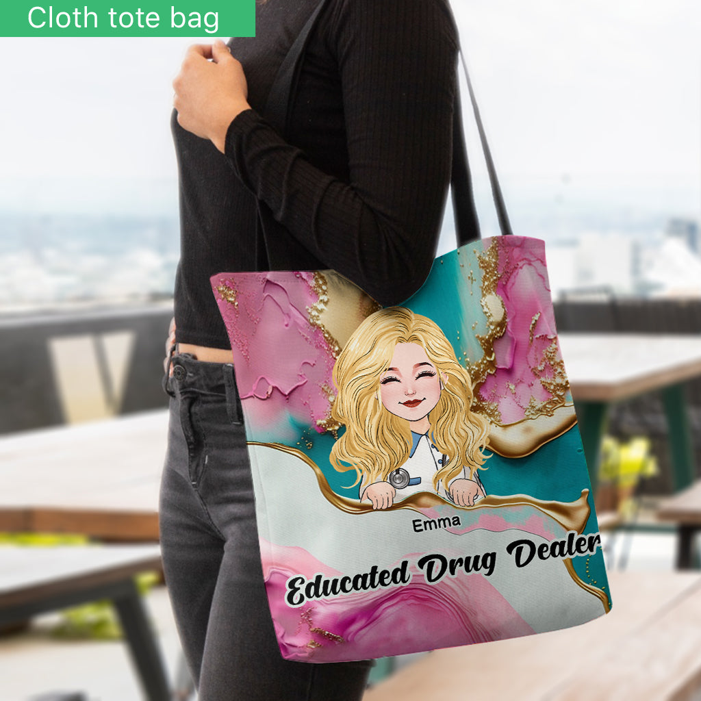 Sac fourre-tout personnalisé pour infirmière - Rose Léopard Bleu Turquoise - Esprit Infirmière