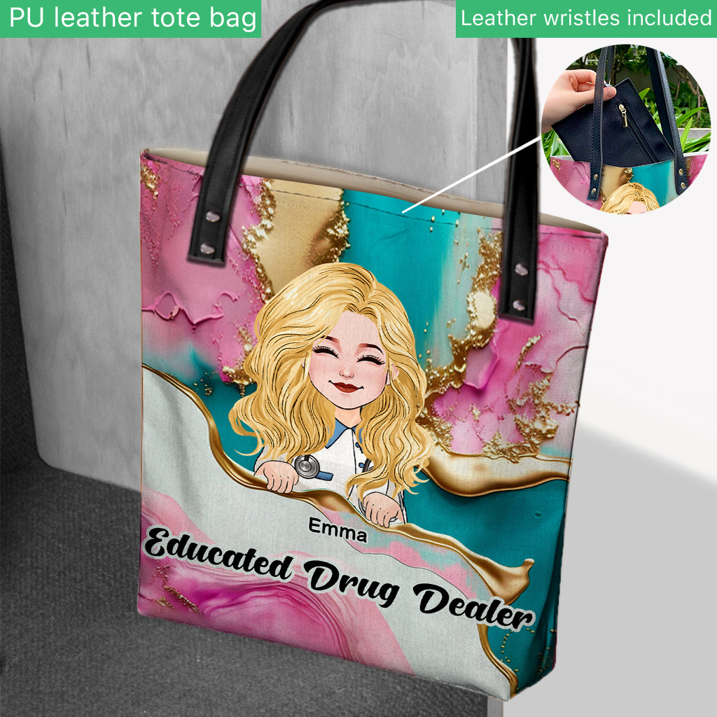 Sac fourre-tout personnalisé pour infirmière - Rose Léopard Bleu Turquoise - Esprit Infirmière