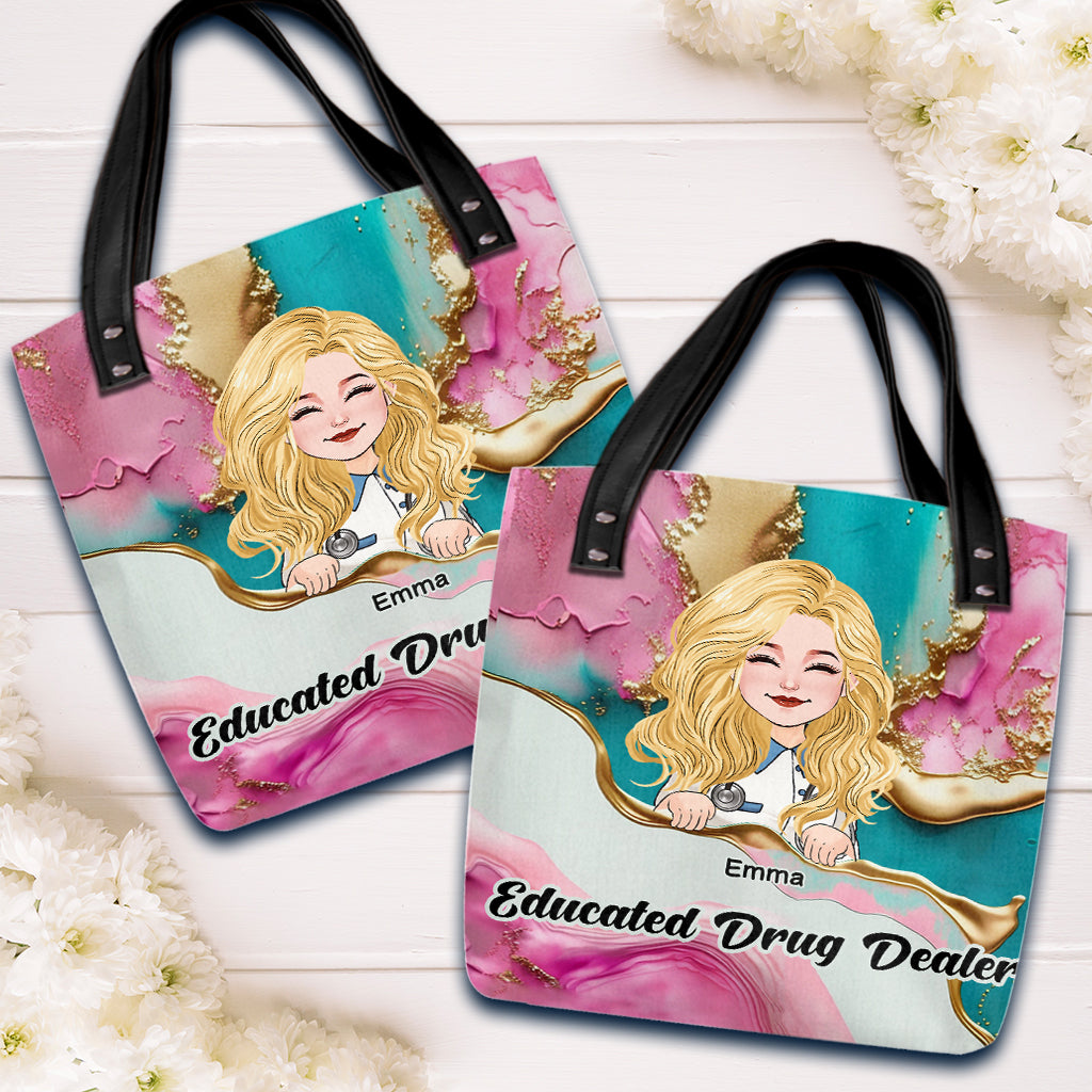 Sac fourre-tout personnalisé pour infirmière - Rose Léopard Bleu Turquoise - Esprit Infirmière