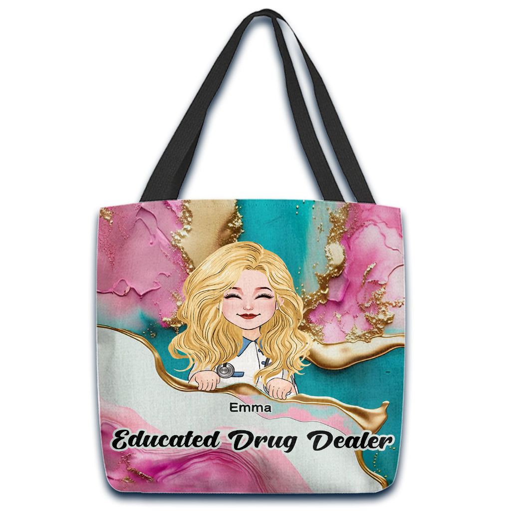 Sac fourre-tout personnalisé pour infirmière - Rose Léopard Bleu Turquoise - Esprit Infirmière