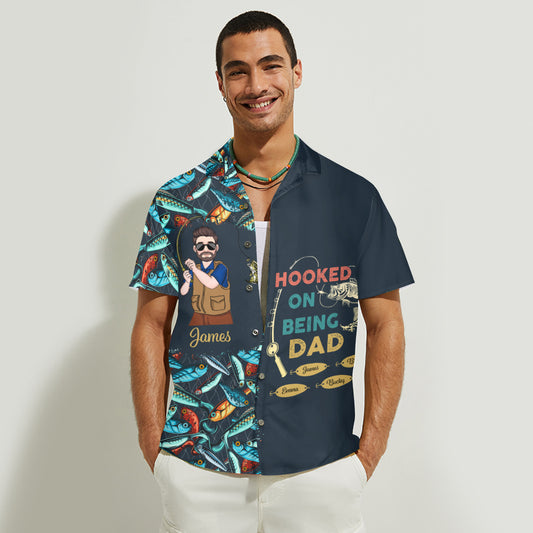 Accro à la paternité - Cadeau de pêche pour papa, grand-père, lui, mari - Chemise hawaïenne personnalisée