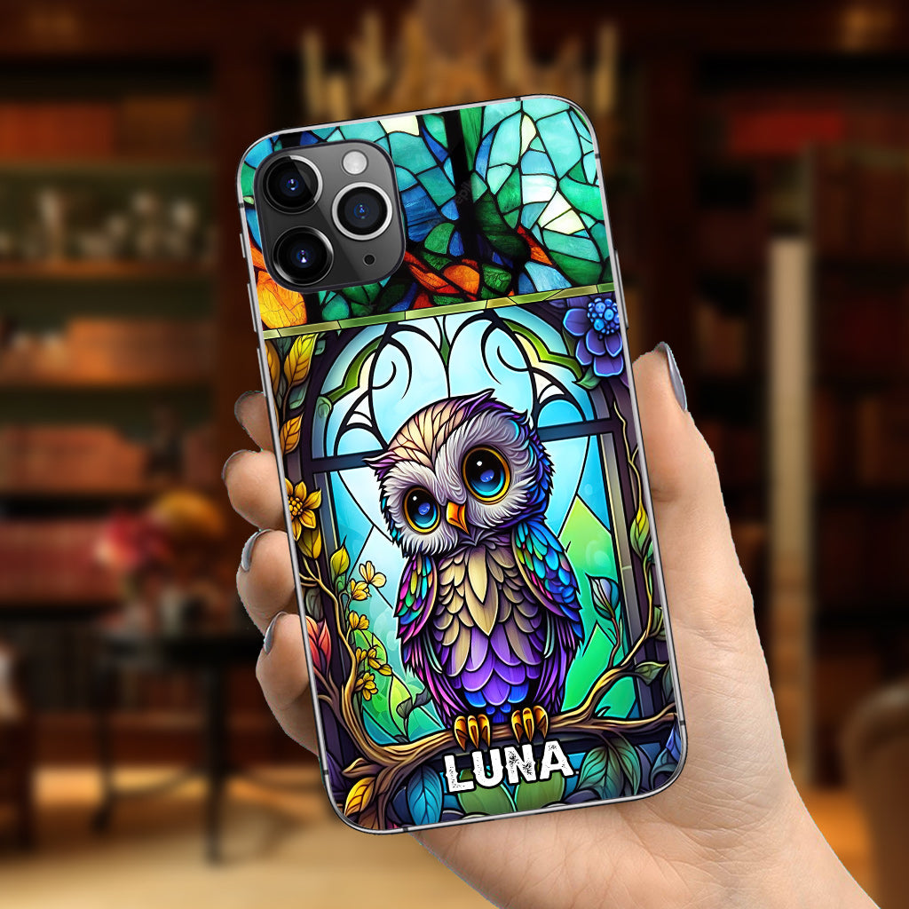 Coque de téléphone personnalisée avec motif hibou mignon en vitrail - Coque de téléphone hibou personnalisée