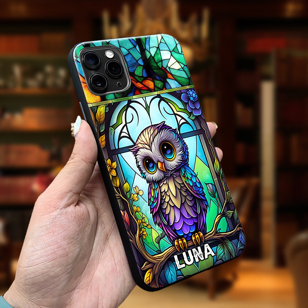 Coque de téléphone personnalisée avec motif hibou mignon en vitrail - Coque de téléphone hibou personnalisée