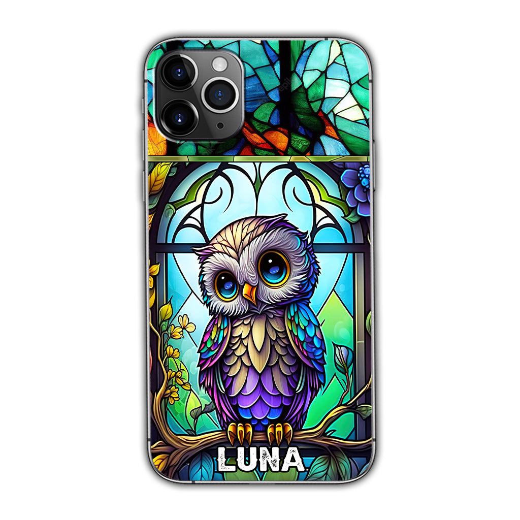 Coque de téléphone personnalisée avec motif hibou mignon en vitrail - Coque de téléphone hibou personnalisée