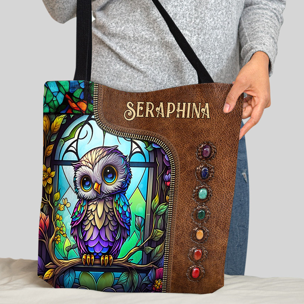 Sac fourre-tout personnalisé hibou en vitrail mignon