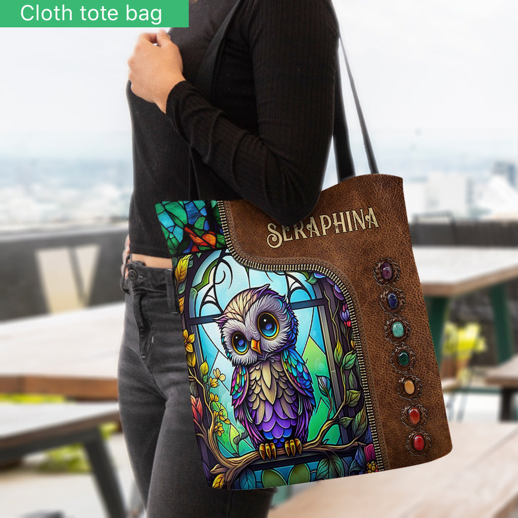 Sac fourre-tout personnalisé hibou en vitrail mignon