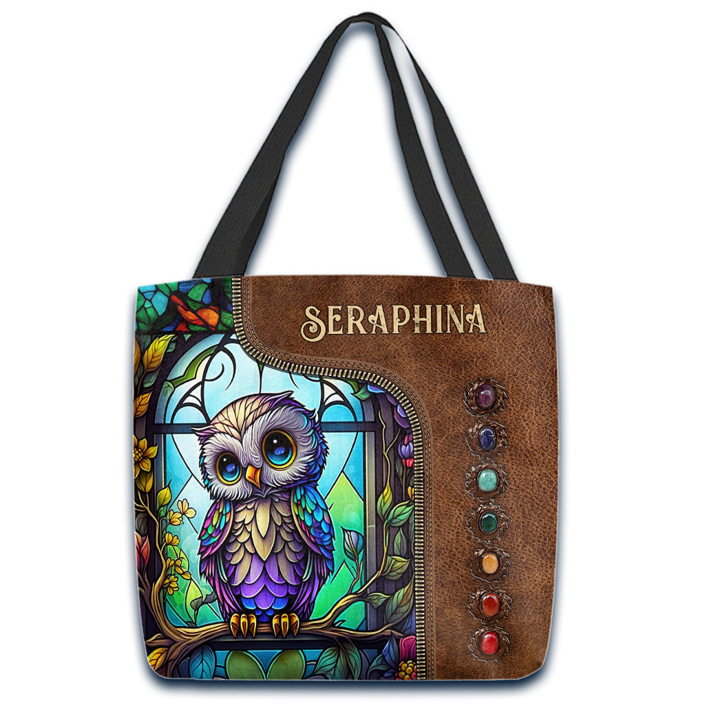 Sac fourre-tout personnalisé hibou en vitrail mignon