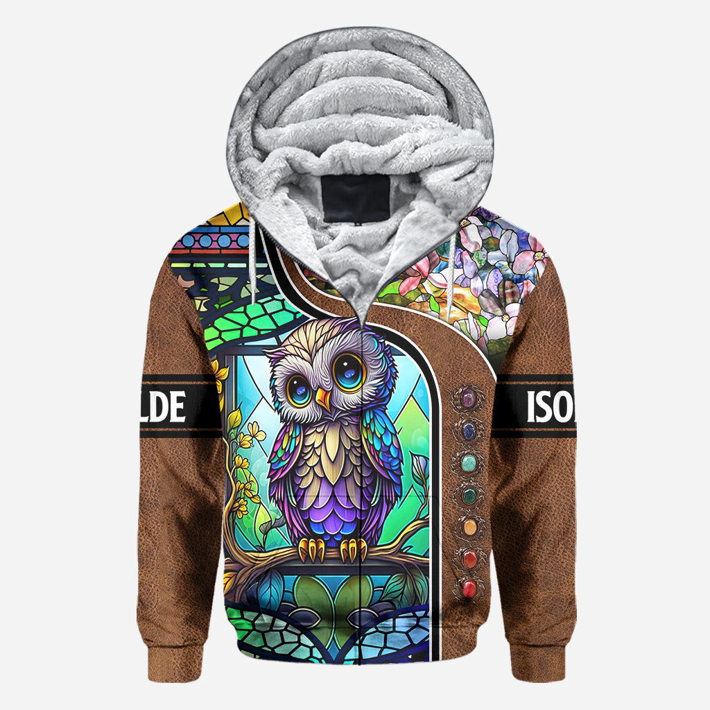 T-shirt personnalisé avec motif hibou mignon en vitrail - T-shirt intégral à motif hibou