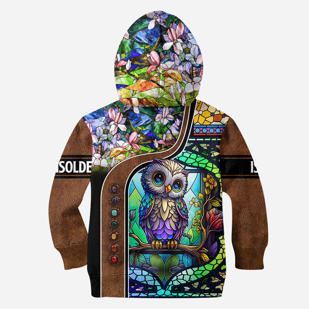 T-shirt personnalisé avec motif hibou mignon en vitrail - T-shirt intégral à motif hibou