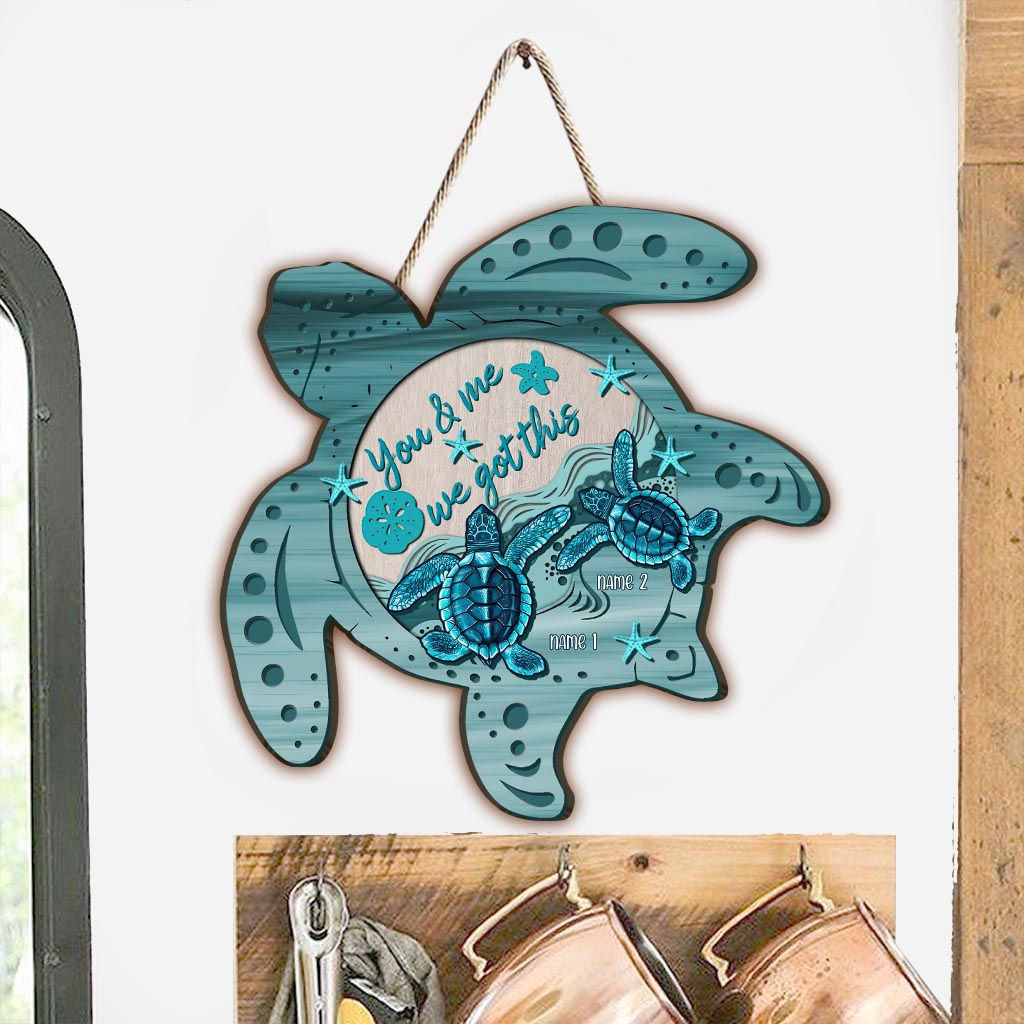 Toi et moi - Panneau en bois personnalisé en forme de tortue