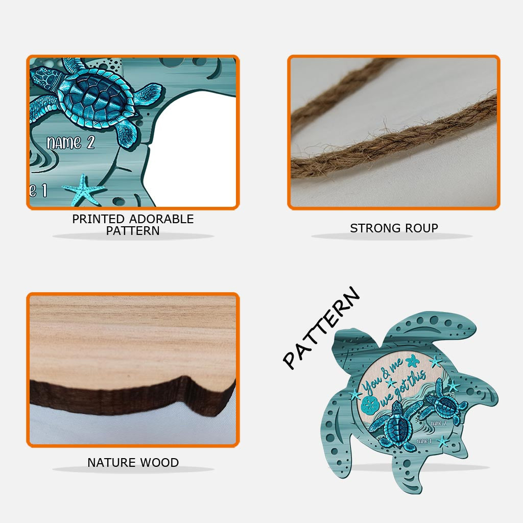 Toi et moi - Panneau en bois personnalisé en forme de tortue