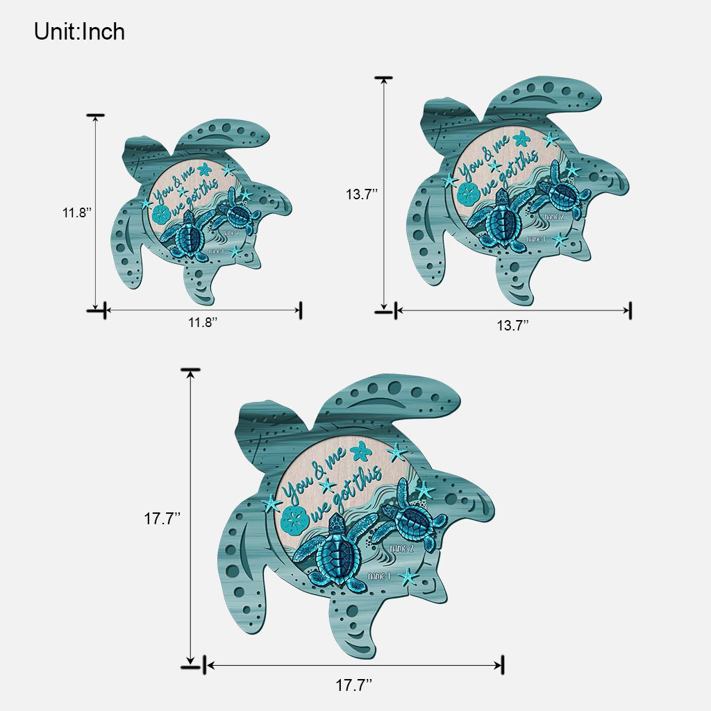 Toi et moi - Panneau en bois personnalisé en forme de tortue
