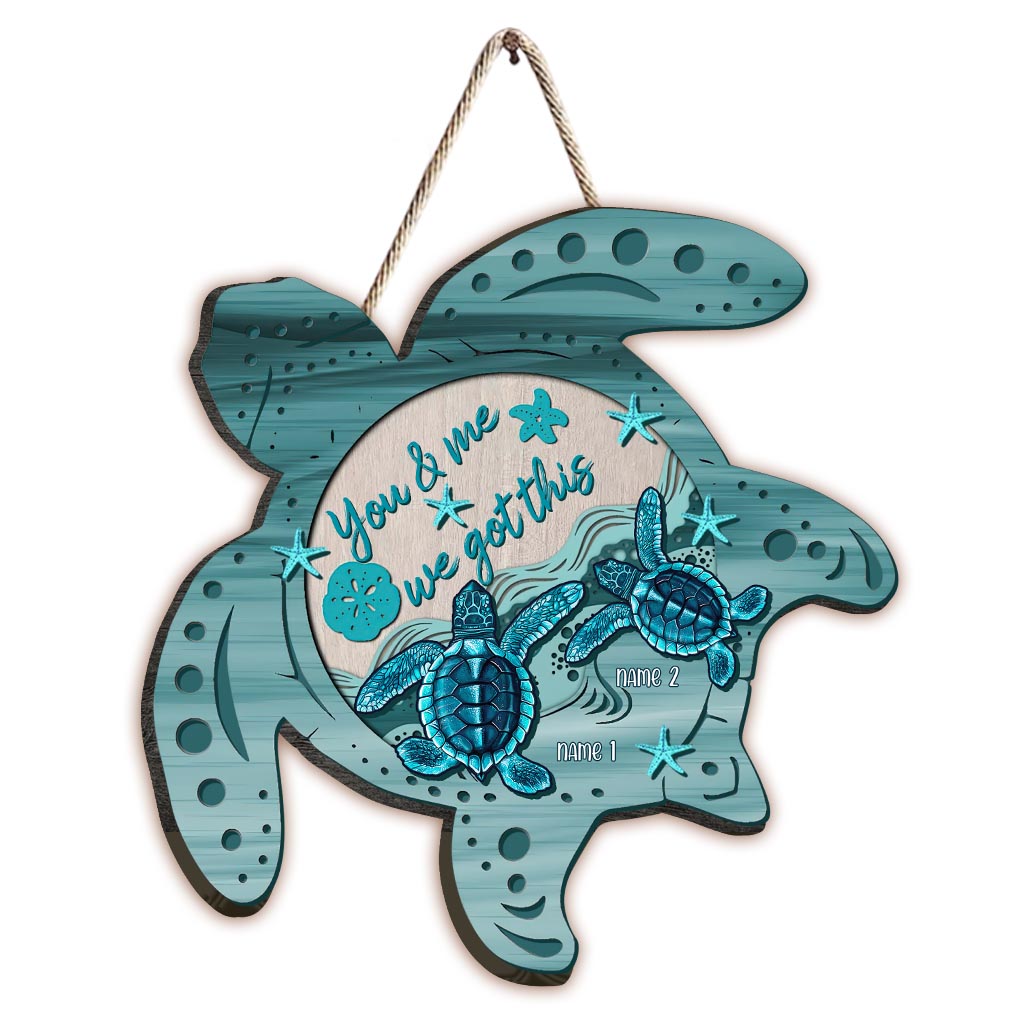 Toi et moi - Panneau en bois personnalisé en forme de tortue
