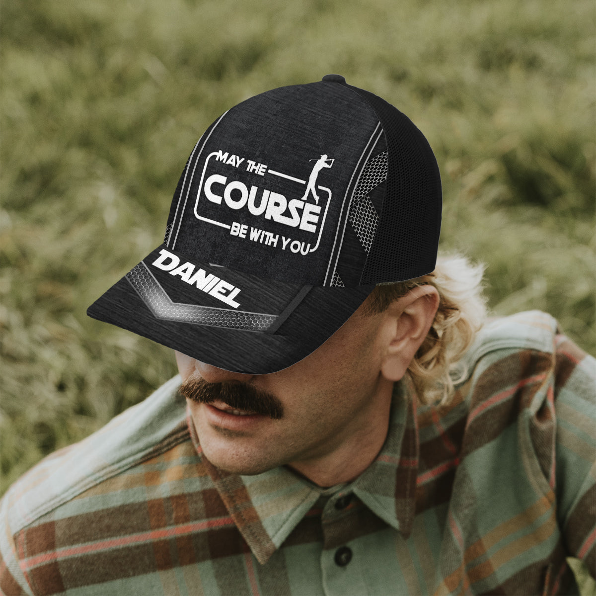 Que le parcours soit avec vous - Casquette de golf personnalisée (maille noire)