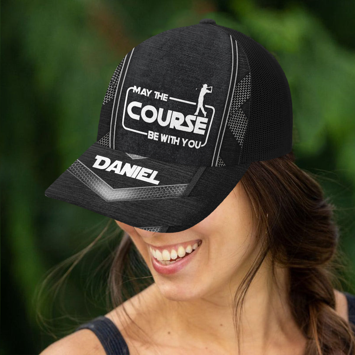 Que le parcours soit avec vous - Casquette de golf personnalisée (maille noire)