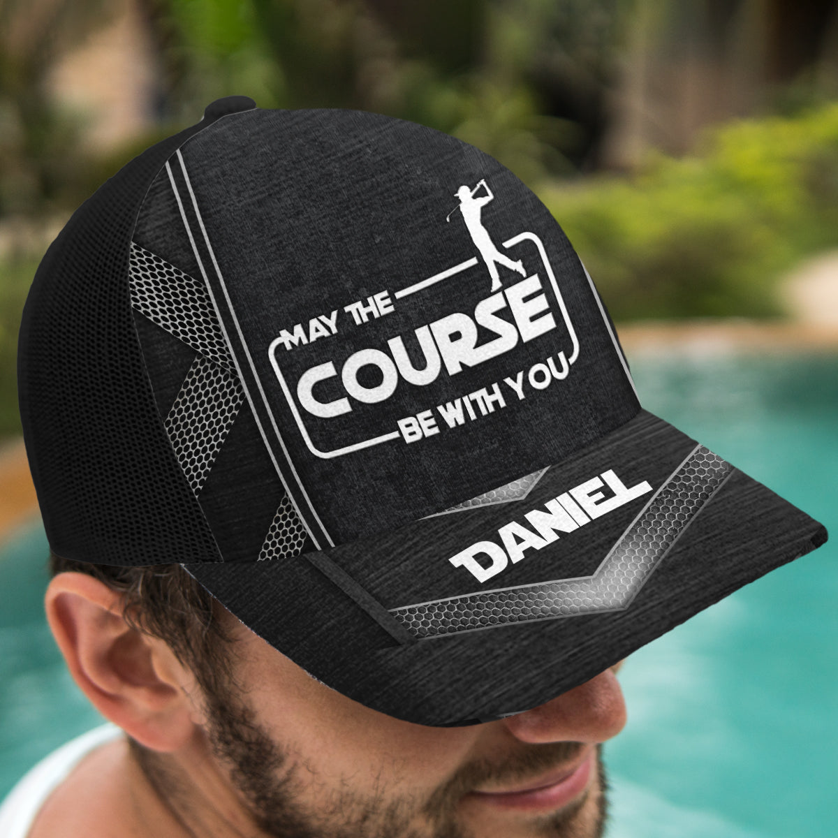 Que le parcours soit avec vous - Casquette de golf personnalisée (maille noire)