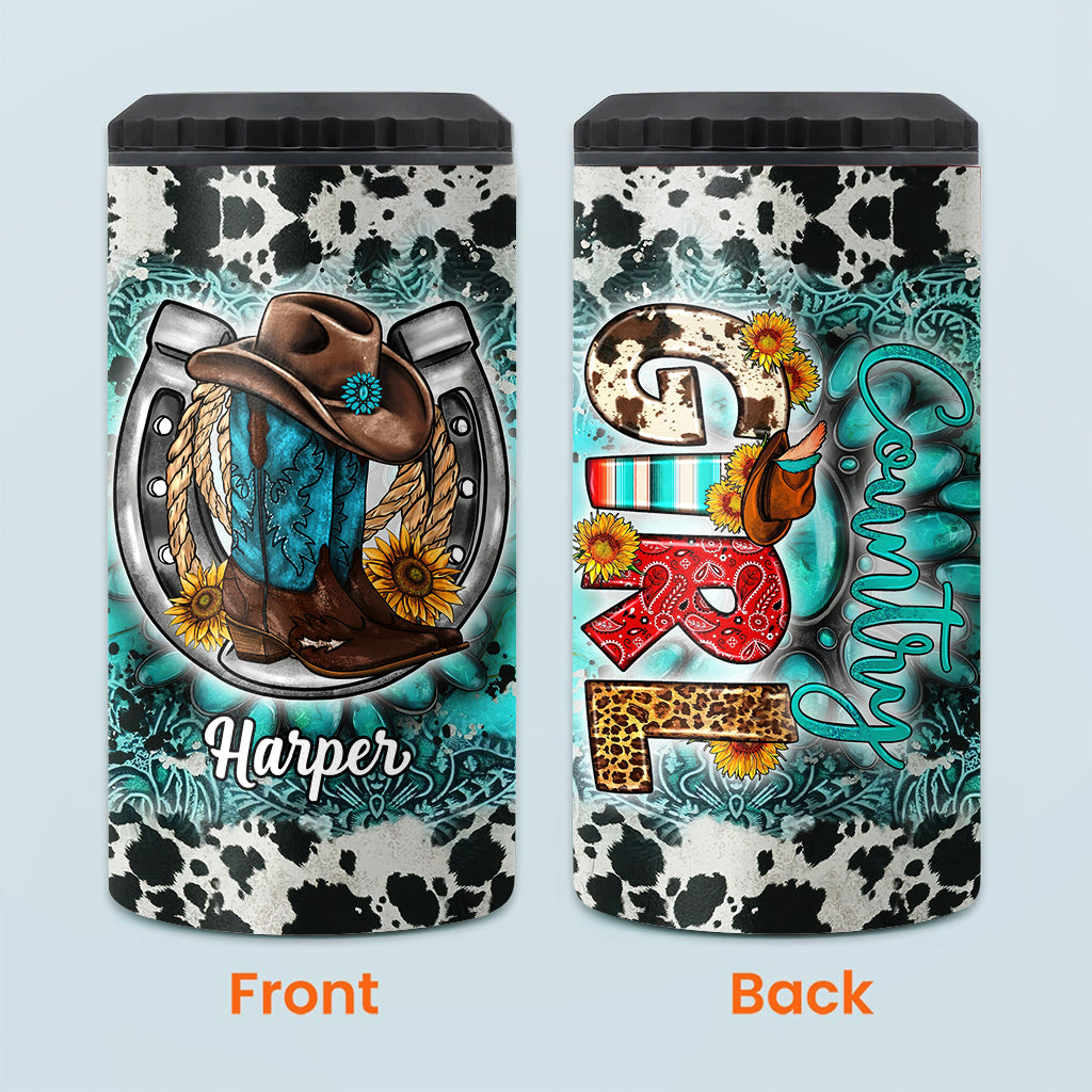 Refroidisseur de canette personnalisé motif tournesol bleu turquoise Country Girl - Cheval