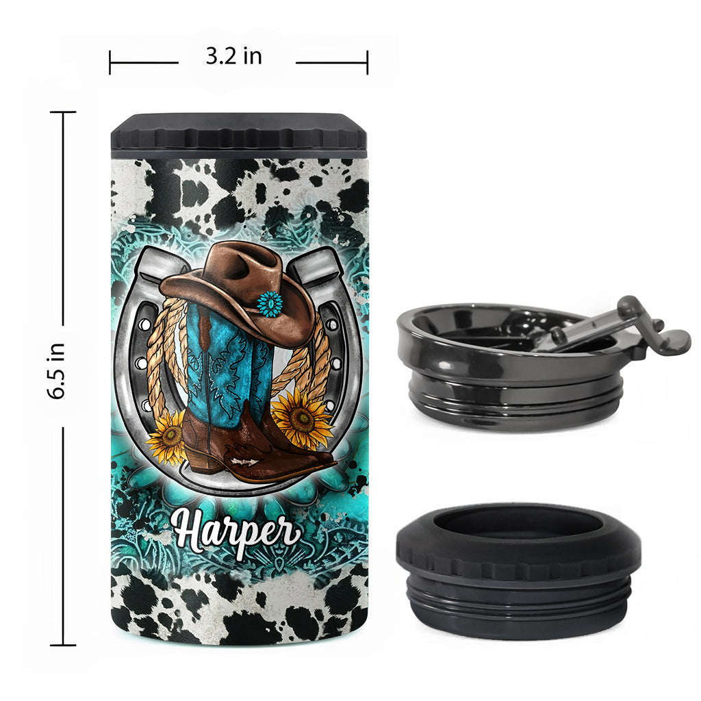 Refroidisseur de canette personnalisé motif tournesol bleu turquoise Country Girl - Cheval