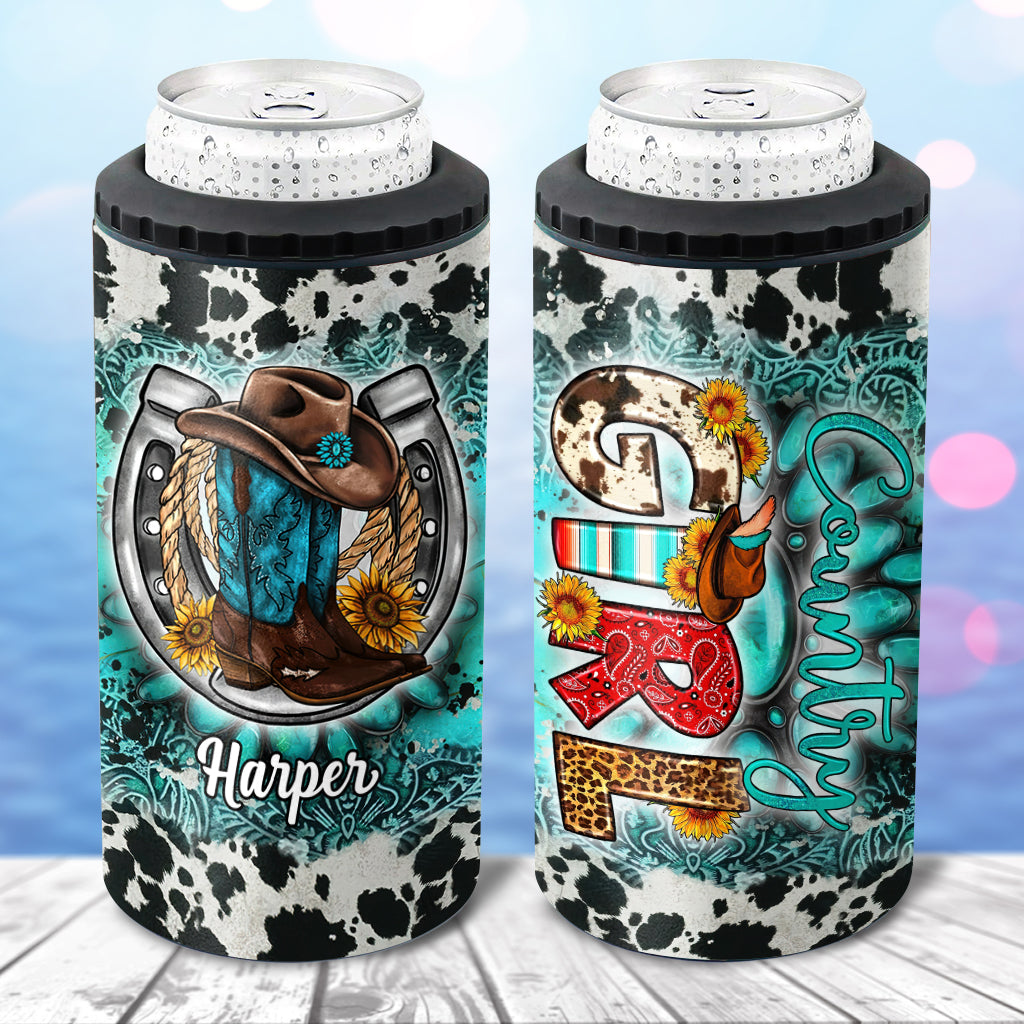 Refroidisseur de canette personnalisé motif tournesol bleu turquoise Country Girl - Cheval