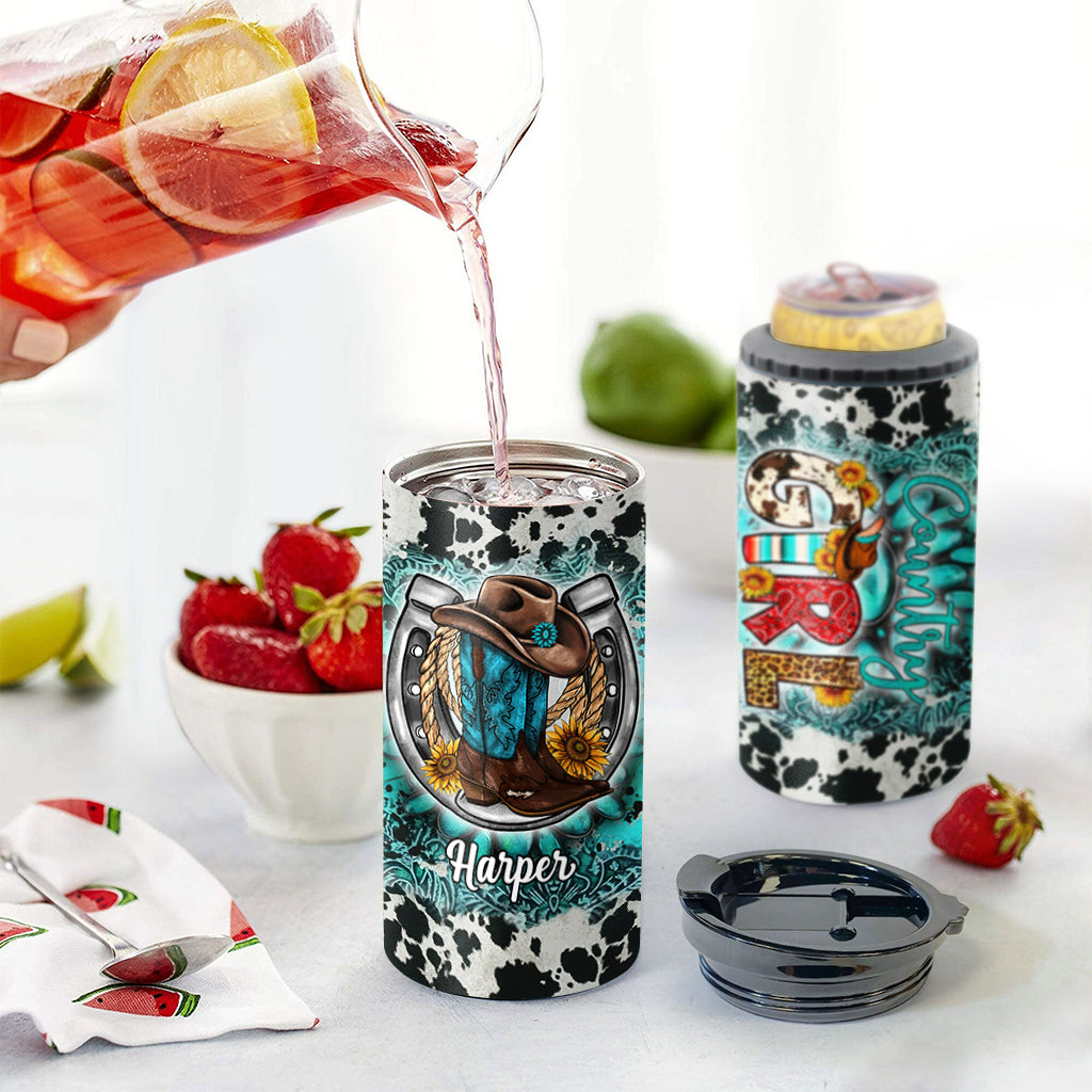 Refroidisseur de canette personnalisé motif tournesol bleu turquoise Country Girl - Cheval