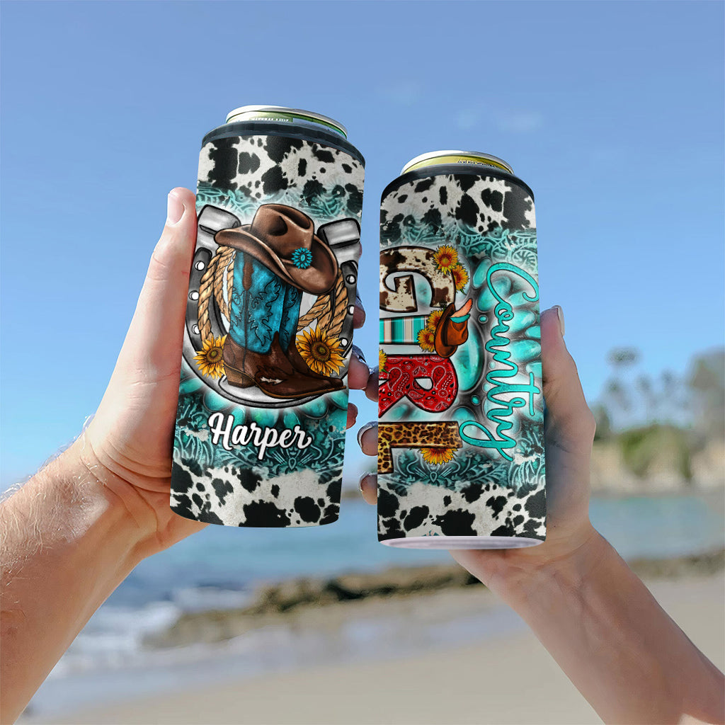 Refroidisseur de canette personnalisé motif tournesol bleu turquoise Country Girl - Cheval