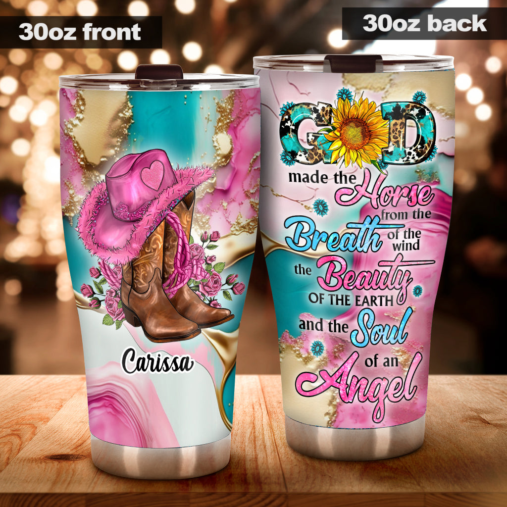 Gobelet personnalisé motif cheval, motif tournesol bleu turquoise, style campagnard