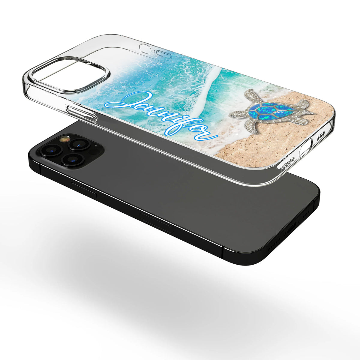 Coque de téléphone transparente personnalisée avec une tortue pour les amoureux des tortues