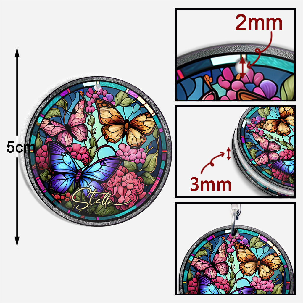 Papillon en vitrail - Porte-clés papillon personnalisé (Impression recto verso)